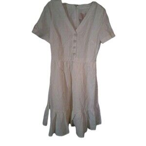 Gal Meets Glam Angela Linen Dress Size 8 White Tiered Button Boho  Costal NWT